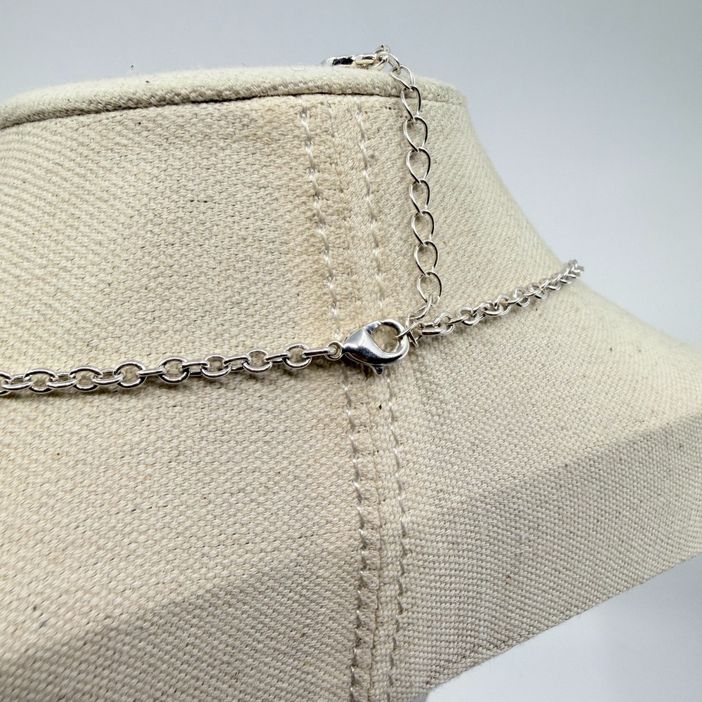 Vintage Silver Tone Station Necklace with Black Rectangular Stones - Picture 8 of 11